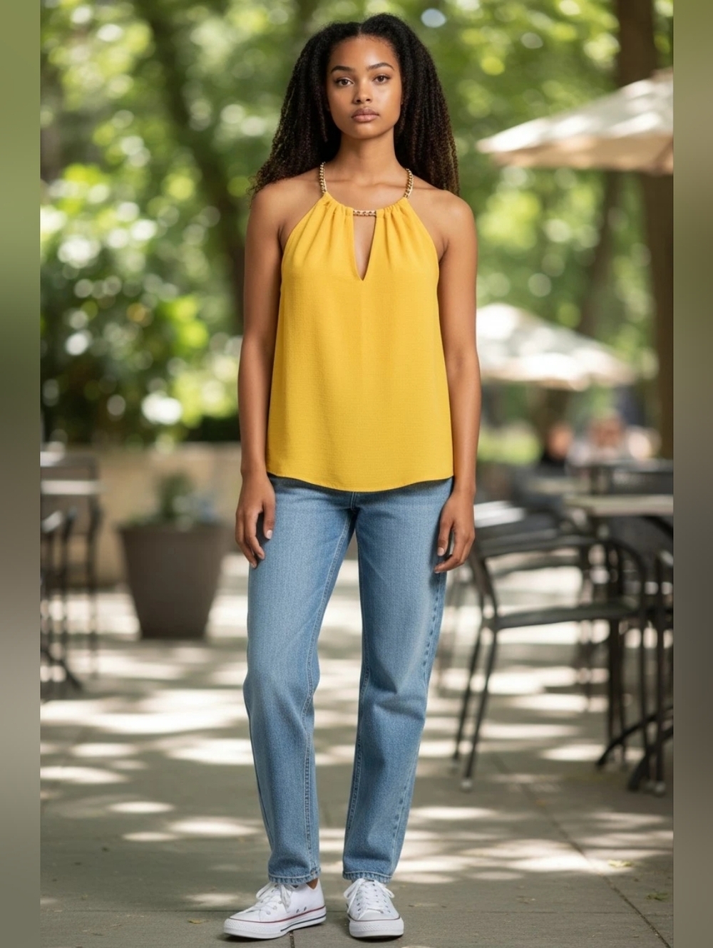 MICHAEL Michael Kors Yellow 🟡 Low Cut Chain Blouse